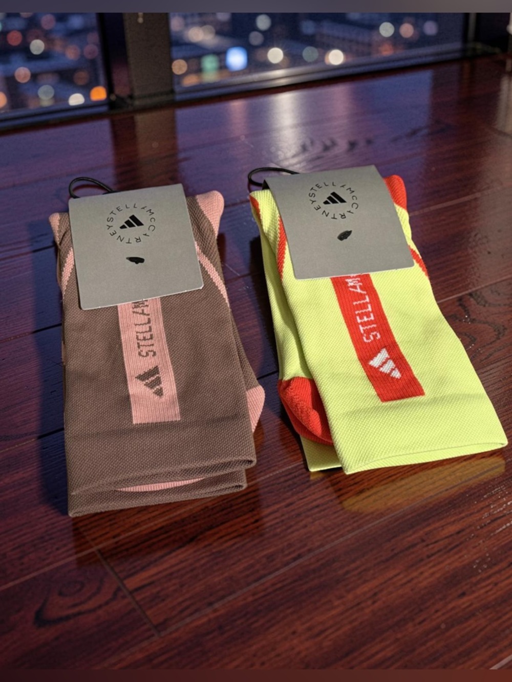 Adidas Stella McCartney NWT Sz XS & S Qty 2 Pairs Socks Brown/Pink Yellow/Red